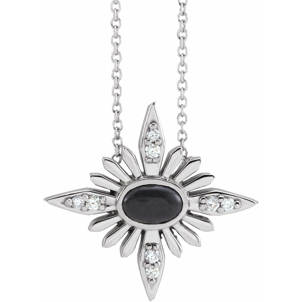 14k White Gold Natural Black Onyx & .08 CTW Natural Diamond Celestial 16-18" Necklace
