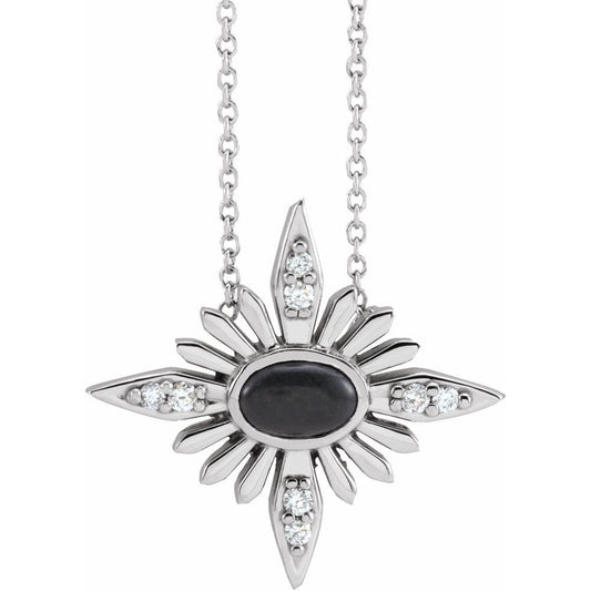 14k White Gold Natural Black Onyx & .08 CTW Natural Diamond Celestial 16-18" Necklace