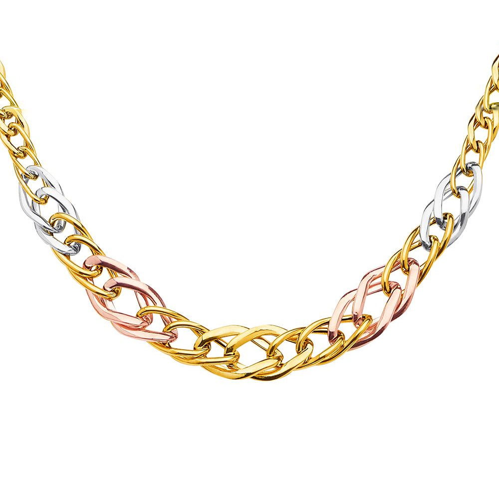 14K Tri-Tone Gold Ladies Graduating Hollow Fancy Link Necklace