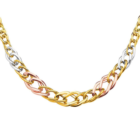 14K Tri-Tone Gold Ladies Graduating Hollow Fancy Link Necklace