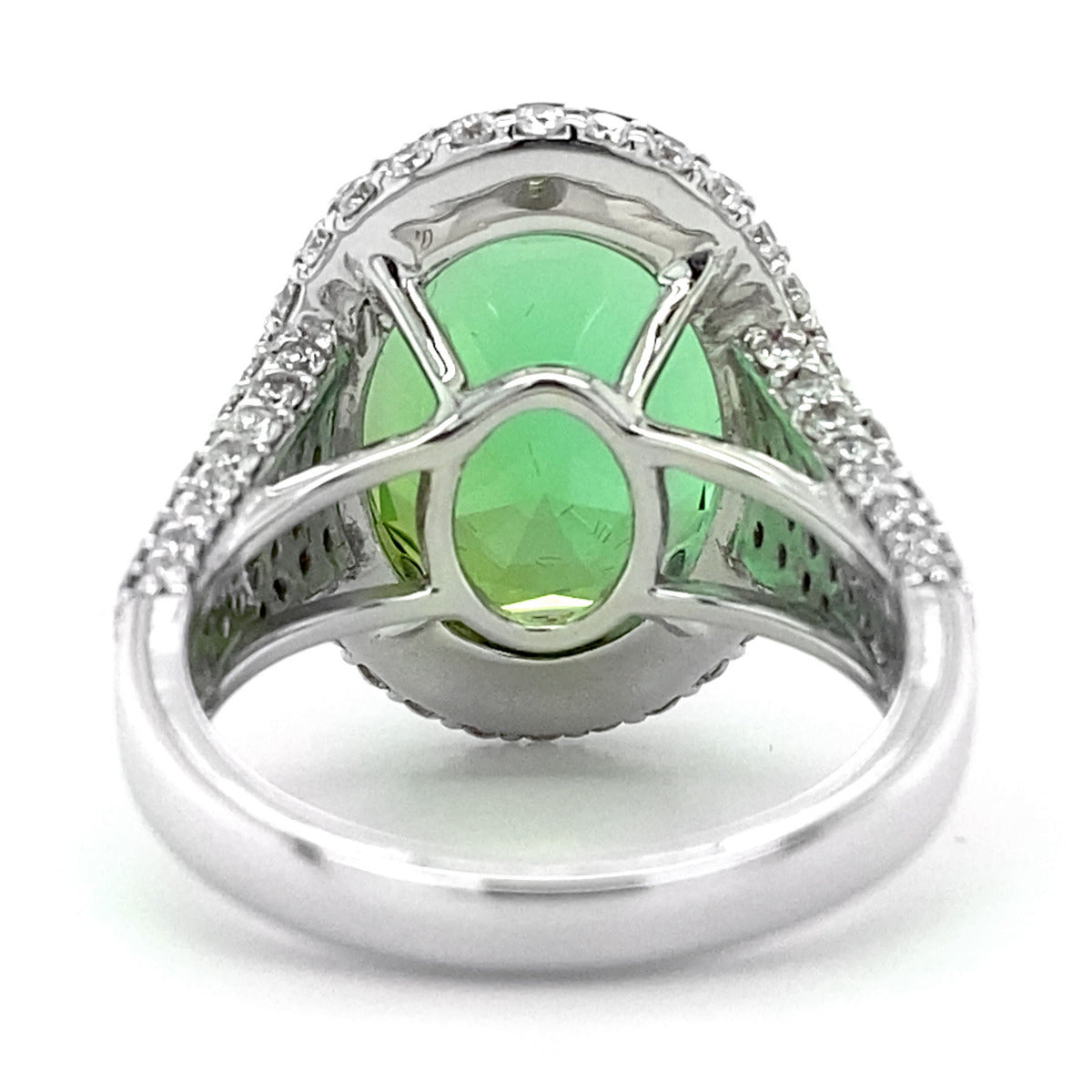18K White Gold 14.41ct TGW Afghani Green Tourmaline and Diamond Ring