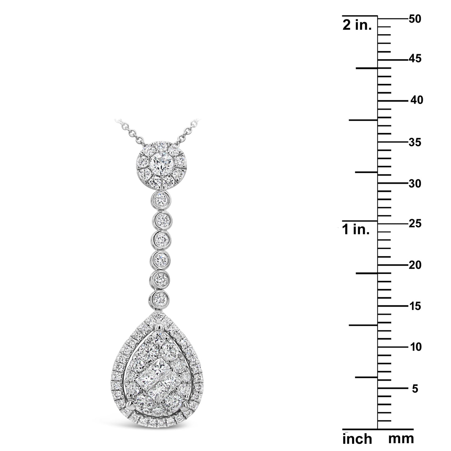 18k White Gold 7/8ct TDW White Diamond Dangling Pear Cluster Pendant Necklace