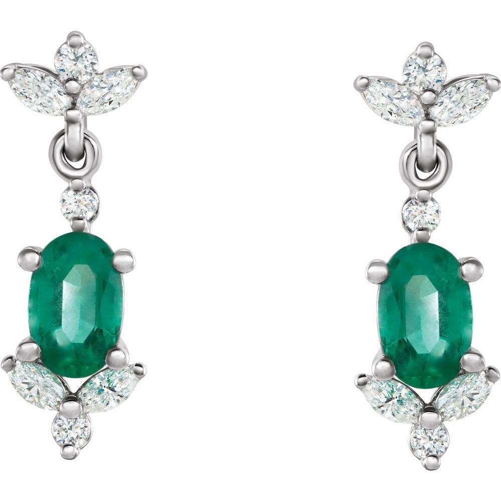 14k White Gold Natural Emerald & 1/3 CTW Natural Diamond Earrings