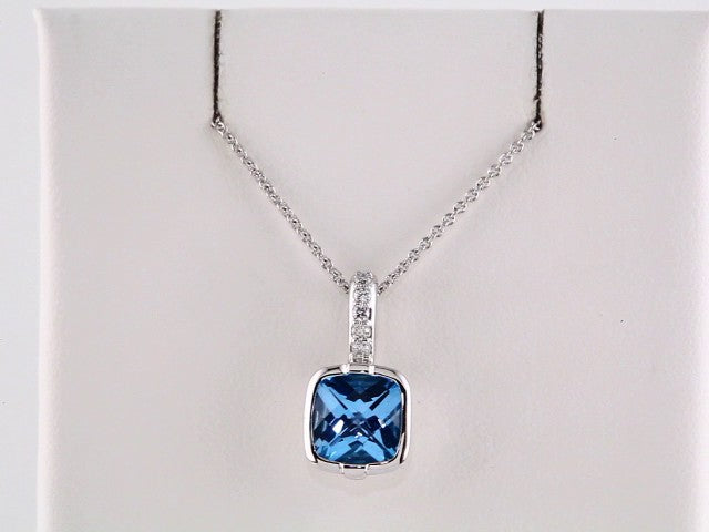 14k White Gold Natural Swiss Blue Topaz & .05 CTW Natural Diamond 18" Necklace