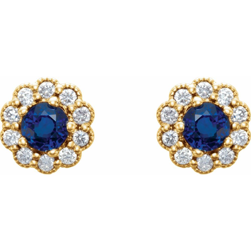 14k Yellow Gold 3.2 mm Natural Blue Sapphire & 1/8 CTW Natural Diamond Earrings