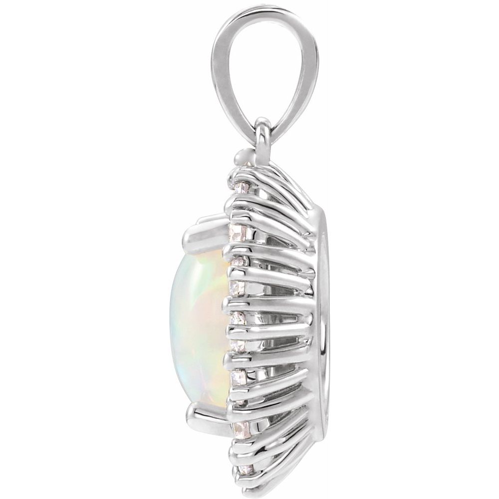 14k White Gold Natural White Ethiopian Opal & 1/3 CTW Natural Diamond Halo-Style Pendant