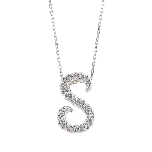 14K White Gold 0.14ct TDW White Diamond Letter S Initial Pendant Necklace