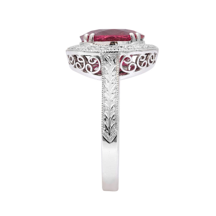18k White Gold 3.32ct TGW Rubellite Tourmaline and White Diamond One-of-a-Kind Ring