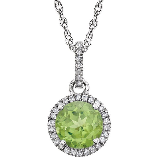 14k White Gold Natural Peridot & 1/10 CTW Natural Diamond 18" Necklace