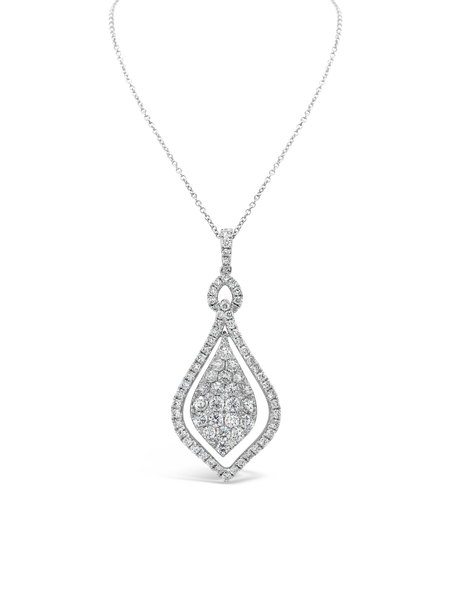 18k White Gold 1 5/8ct White Diamond Dangling Pendant Necklace