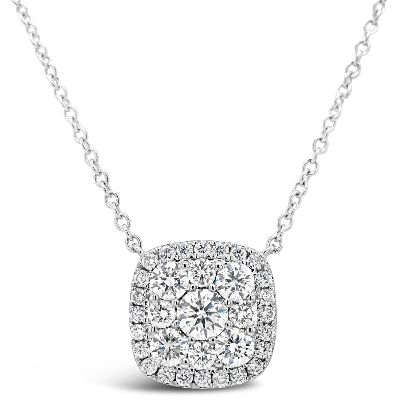 18k White Gold 1.03ct TDW White Diamond Square Cluster Pendant Necklace