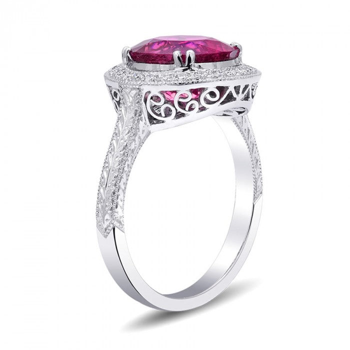 18k White Gold 3.32ct TGW Rubellite Tourmaline and White Diamond One-of-a-Kind Ring
