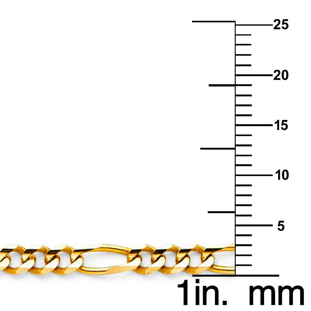 14k Yellow Gold 3.1-mm Regular Concave 3+1 Figaro Chain 7 inch Bracelet