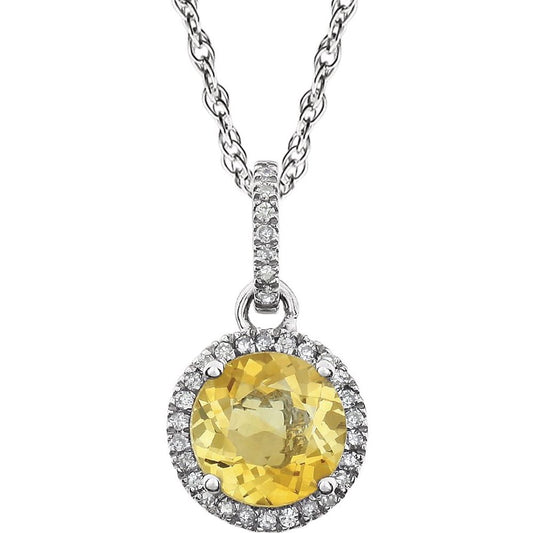 14k White Gold Natural Citrine & 1/10 CTW Natural Diamond 18" Necklace
