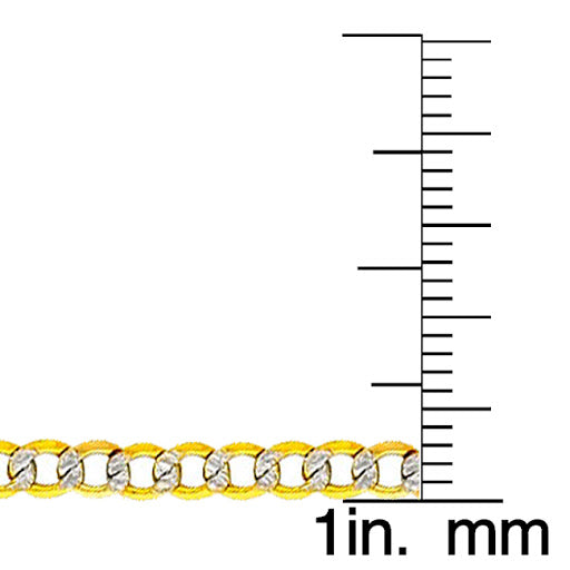 14k Two-tone Gold 3.5mm White Pave Hollow Cuban Ladies Chain Bracelet (7")