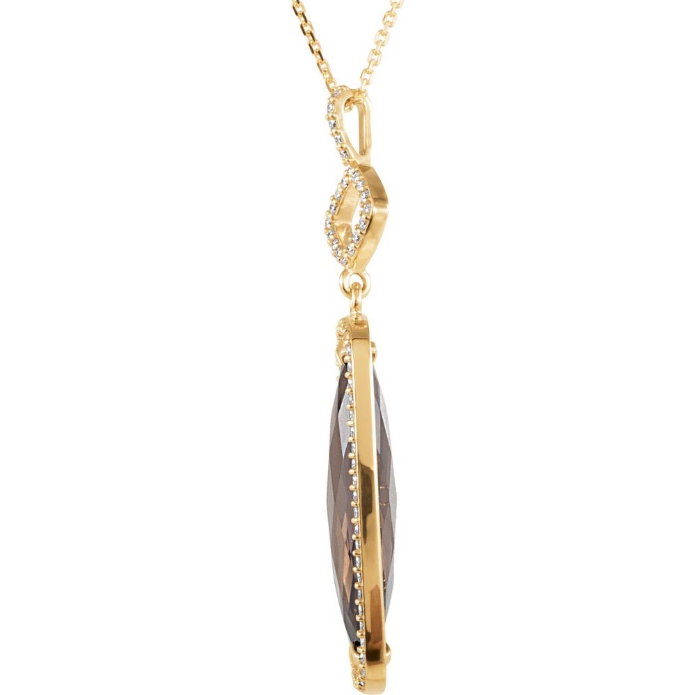 14k Yellow Gold Natural Smoky Quartz & 3/8 CTW Diamond Halo-Style 18" Necklace