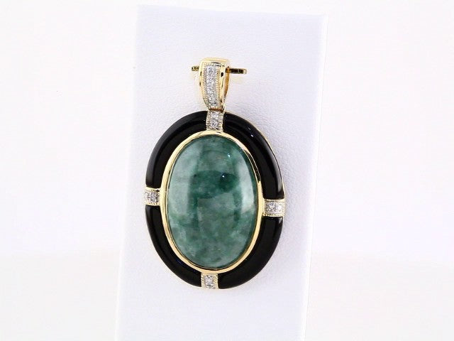 14k Yellow Gold Natural Russian Jadeite, Onyx & .05 CTW Diamond Pendant