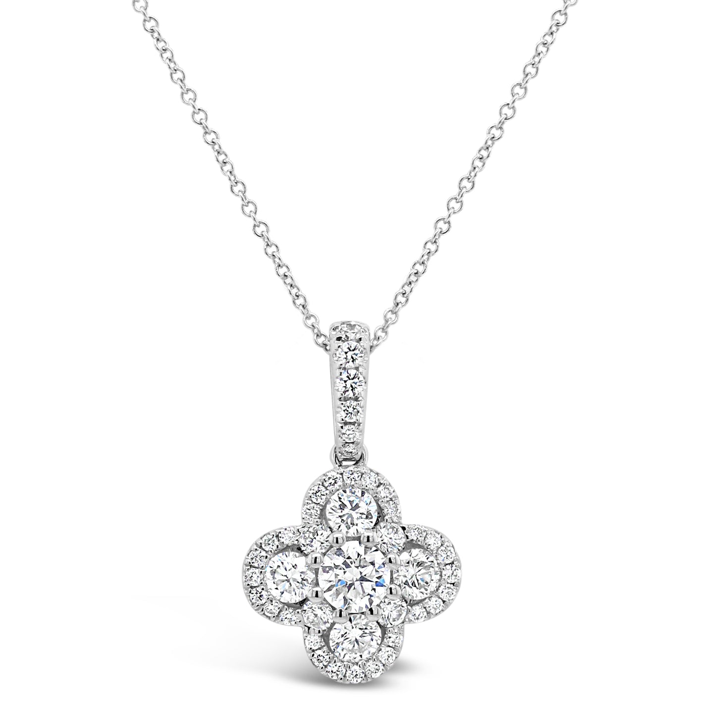 18k White Gold 1ct TDW White Diamond Floral Pendant Necklace