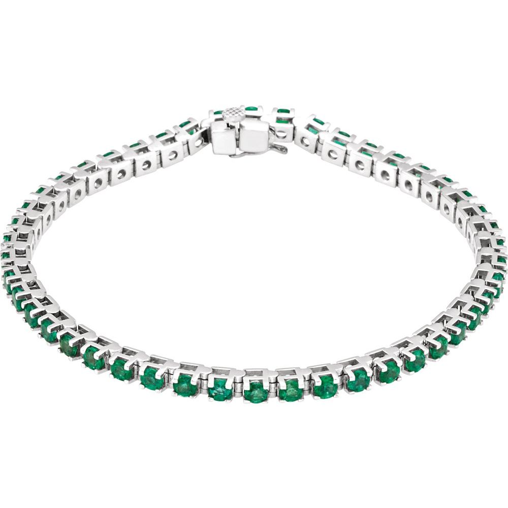 14k White Gold Natural Emerald Line 7" Bracelet