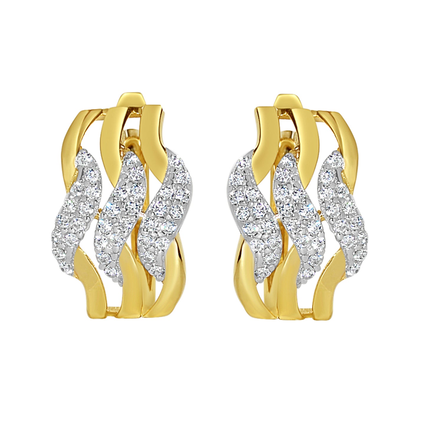 14k Yellow Gold Cubic Zirconia Wavy Fancy Semi-hoop Earrings (10 mm)