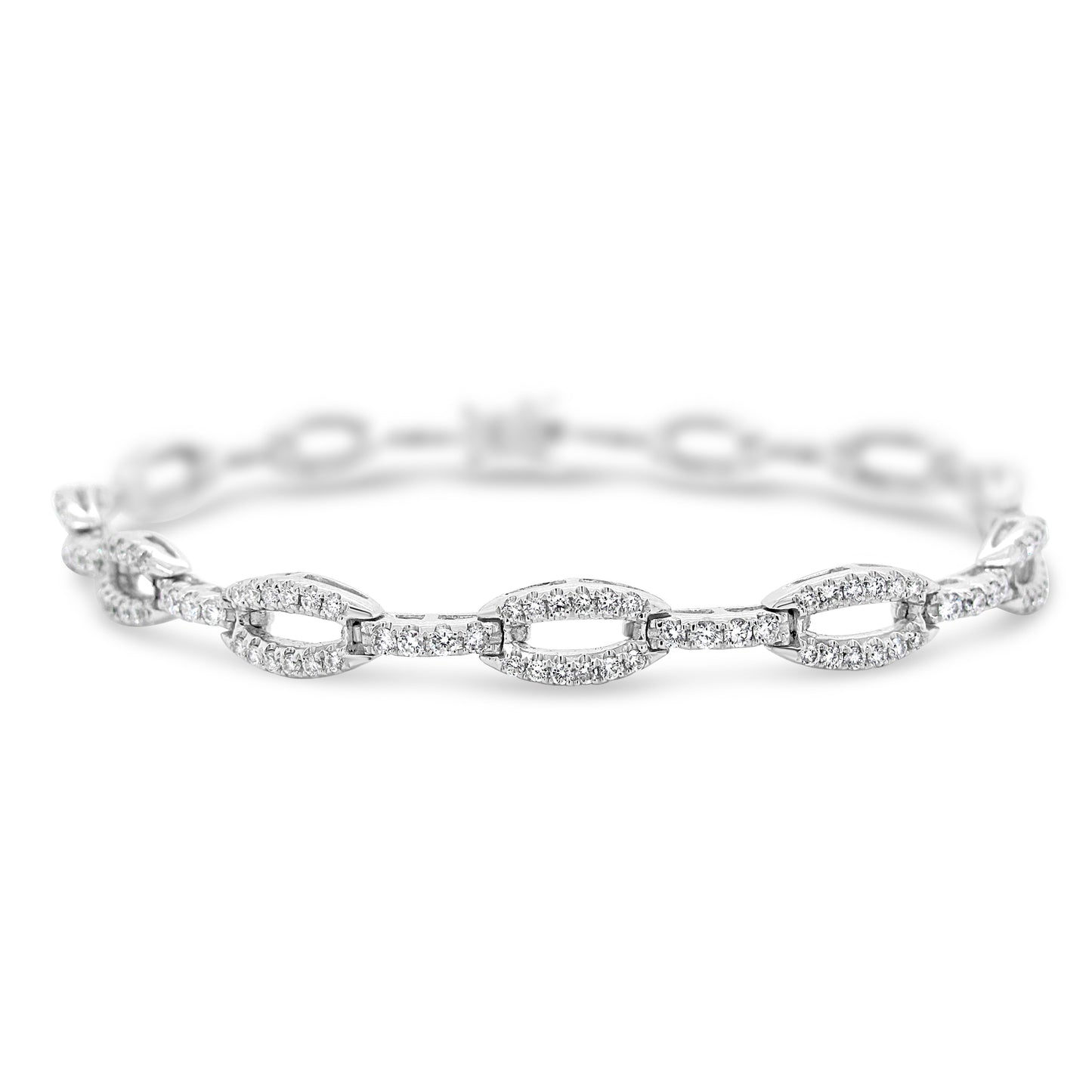 18k White Gold 1 1/2ct TDW White Diamond Oval Link Bracelet