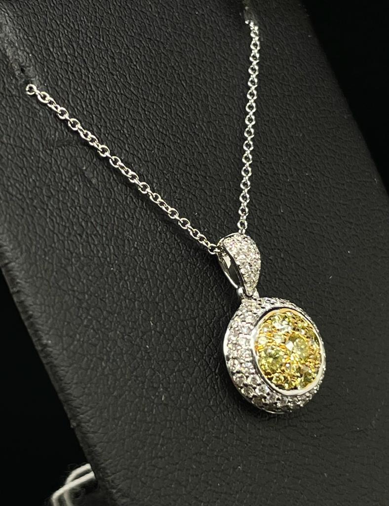 18k Two-tone Gold 1/2ct TDW White and Fancy Yellow Round Pendant Necklace