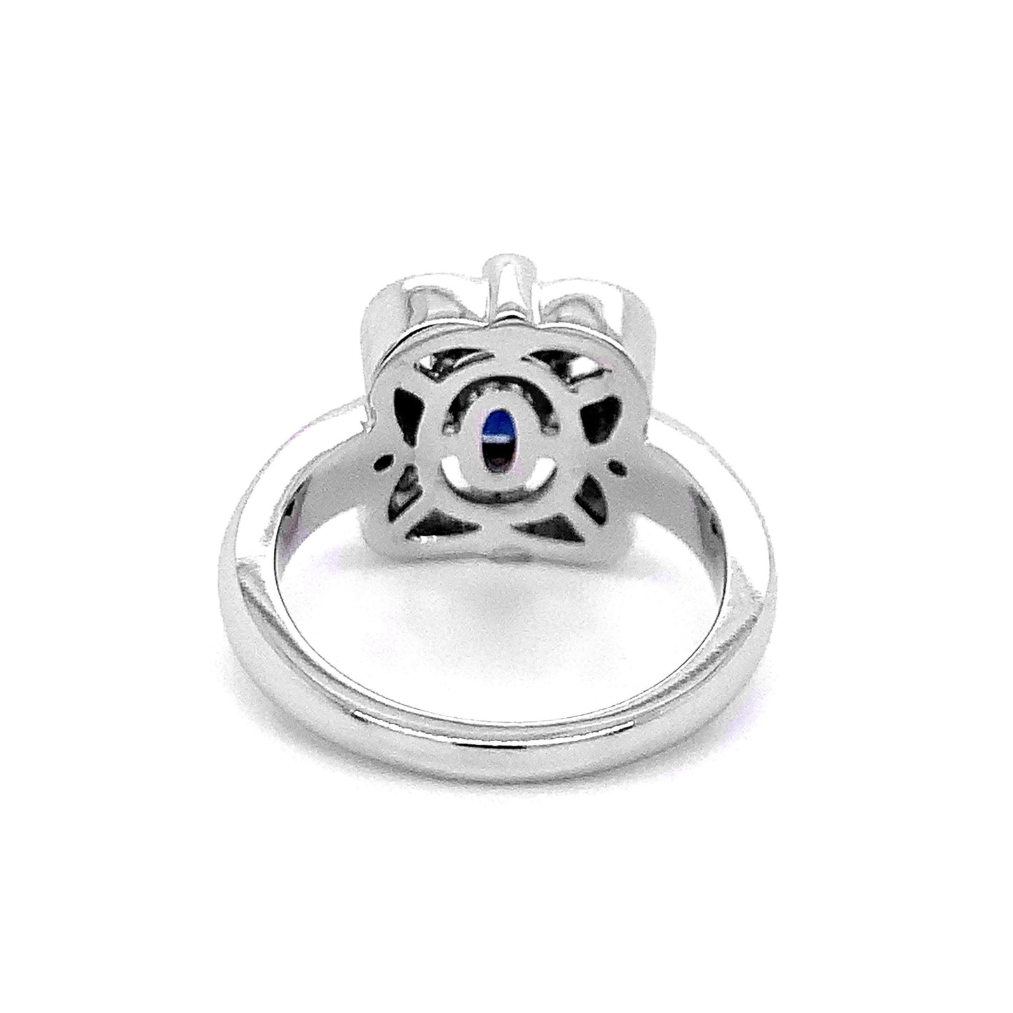 14k White Gold 1.92ct TGW Oval-shaped Blue Sapphire and White Diamond Anniversary Ring