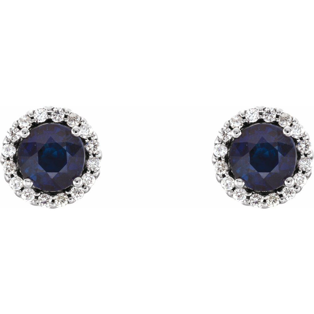14k White Gold 5 mm Natural Blue Sapphire & 1/8 CTW Natural Diamond Earrings