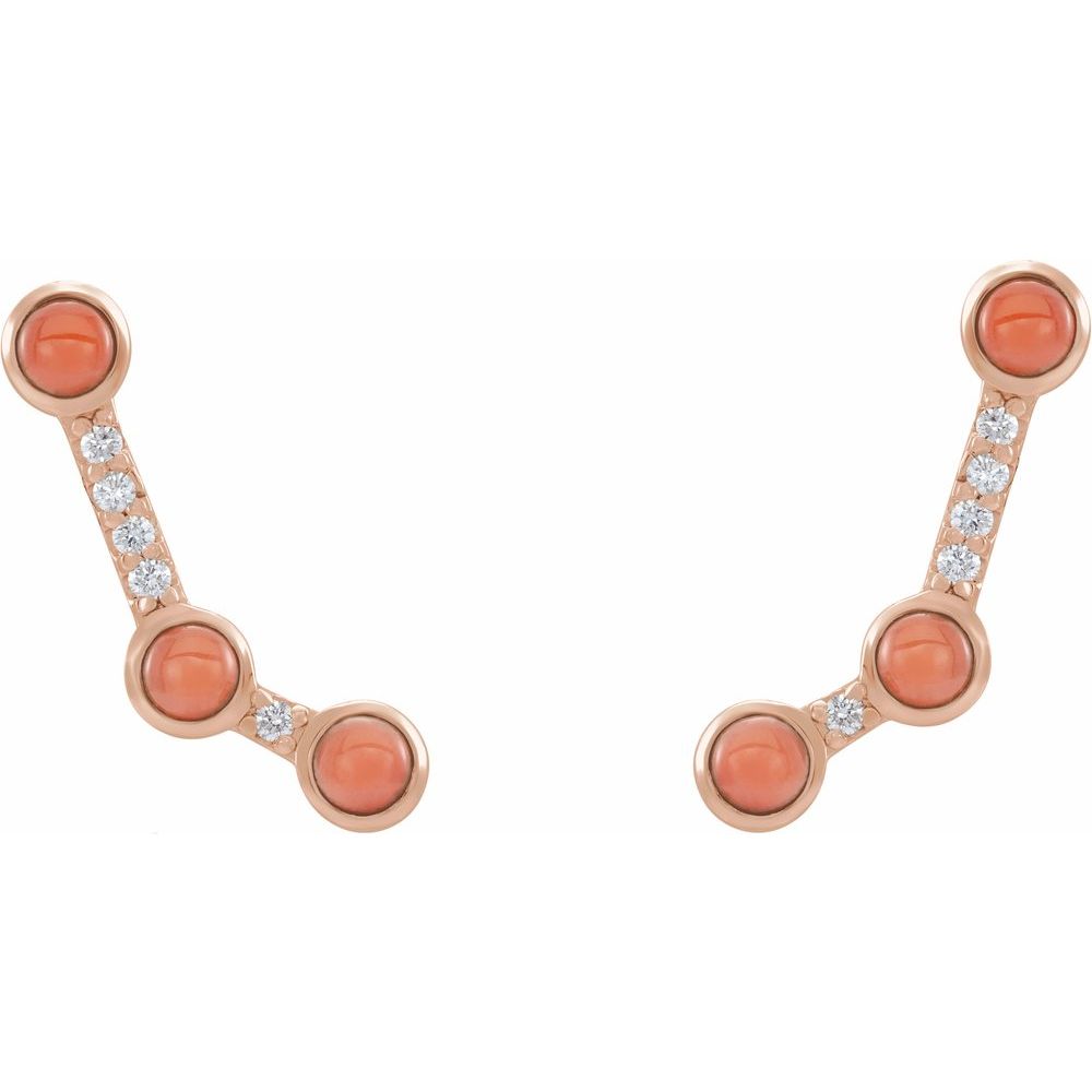14k Rose Gold Natural Pink Coral & .01 CTW Natural Diamond Ear Climbers