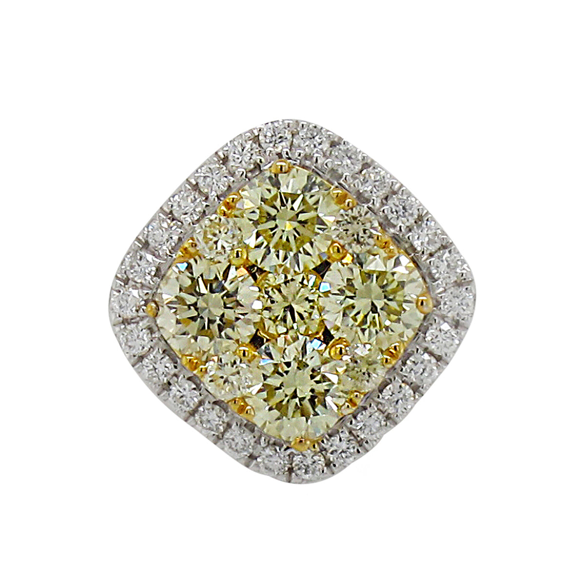 18k Two-tone Gold 7/8ct TDW Fancy Yellow and White Diamond Square Cluster Pendant Neckalce