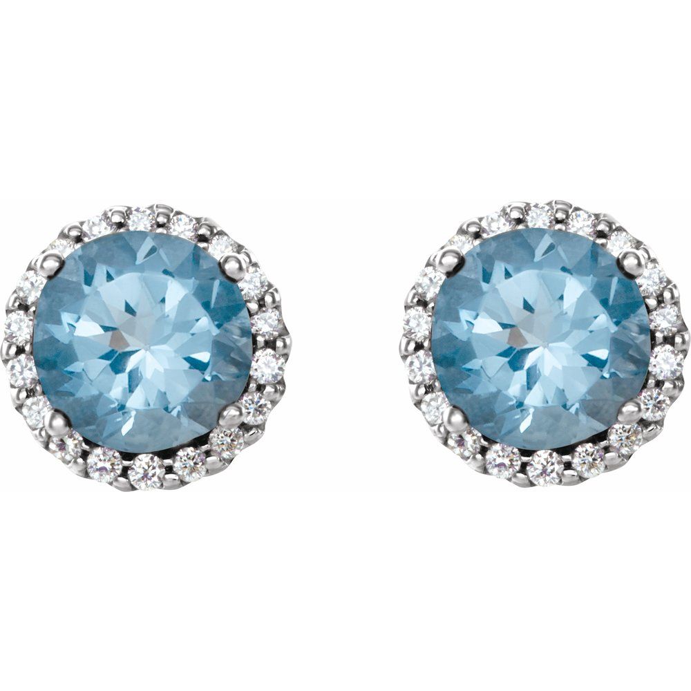 14k White Gold 4.5 mm Natural Aquamarine & 1/10 CTW Natural Diamond Earrings