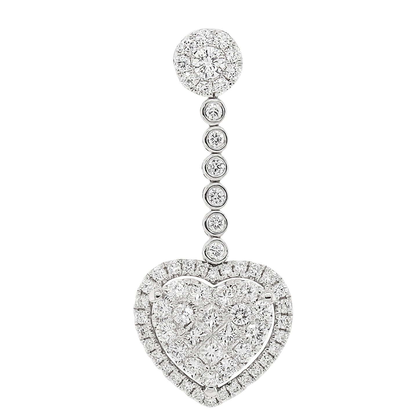 18k White Gold 1ct TDW White Diamond Dangling Heart Slide Pendant Necklace