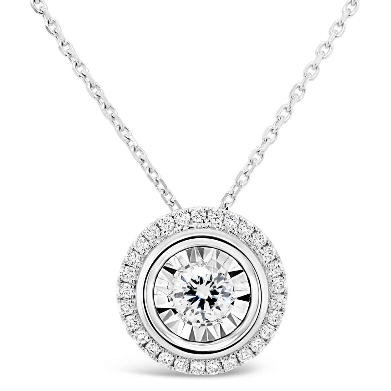 18k White Gold 3/8ct TDW White Diamond Round Halo Pendant Necklace