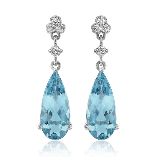 14K White Gold 3.97ct TGW Blue Aquamarine and Diamond One-of-a-Kind Earrings