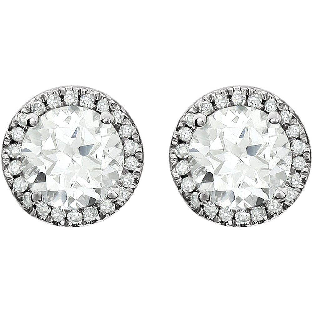 14k White Gold Lab-Grown White Sapphire & 1/8 CTW Natural Diamond Earrings