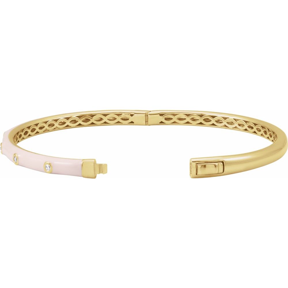 14K Yellow Gold 1/5 CTW Natural Diamond & Pink Enamel 7" Bangle Bracelet