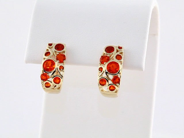 14k Yellow Gold Natural Mexican Fire Opal Hoop Earrings