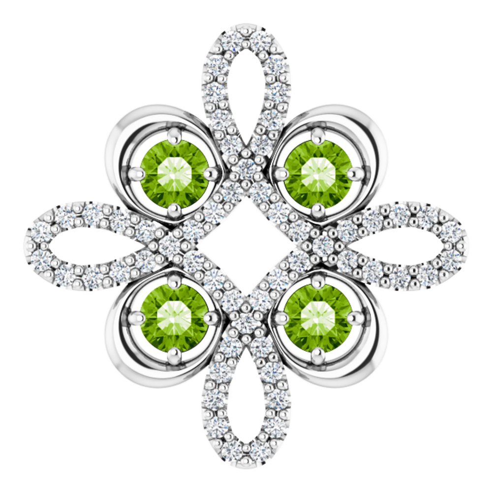 14k White Gold Natural Peridot & 1/6 CTW Natural Diamond Clover Pendant