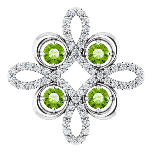 14k White Gold Natural Peridot & 1/6 CTW Natural Diamond Clover Pendant