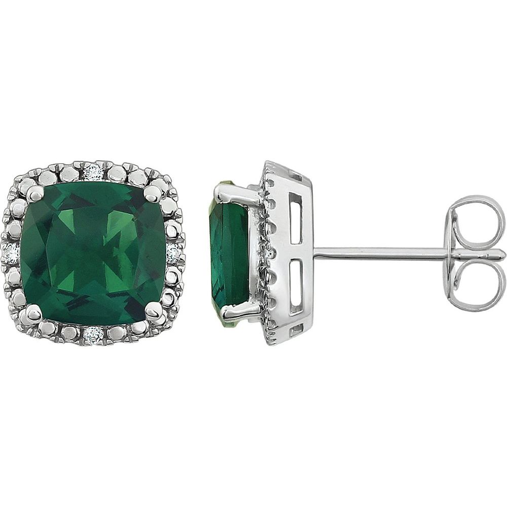 14k White Gold Lab-Grown Emerald & .06 CTW Natural Diamond Earrings
