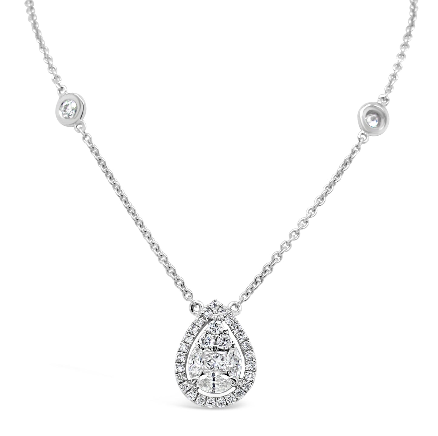 18k White Gold 1/2ct White Diamond Pear Shape Cluster Pendant Necklace