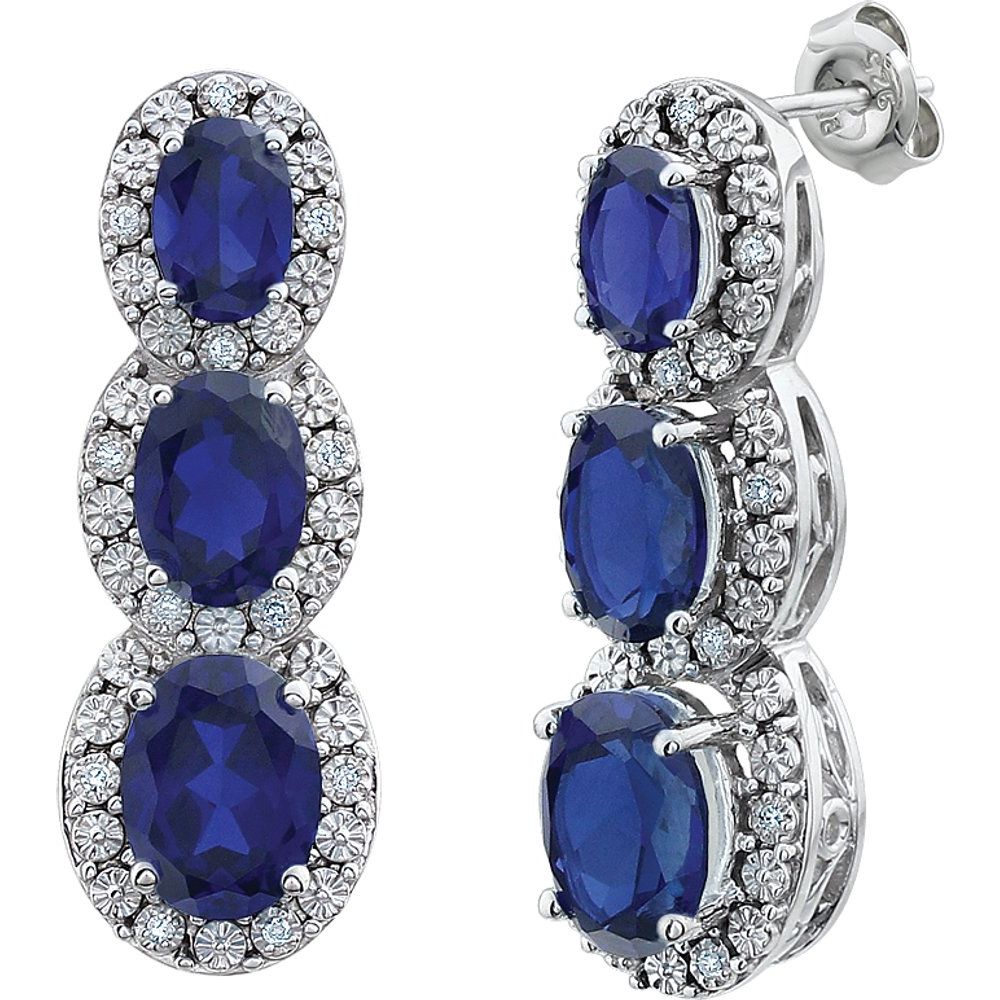 14k White Gold Lab-Grown Blue Sapphire & .07 CTW Natural Diamond Earrings