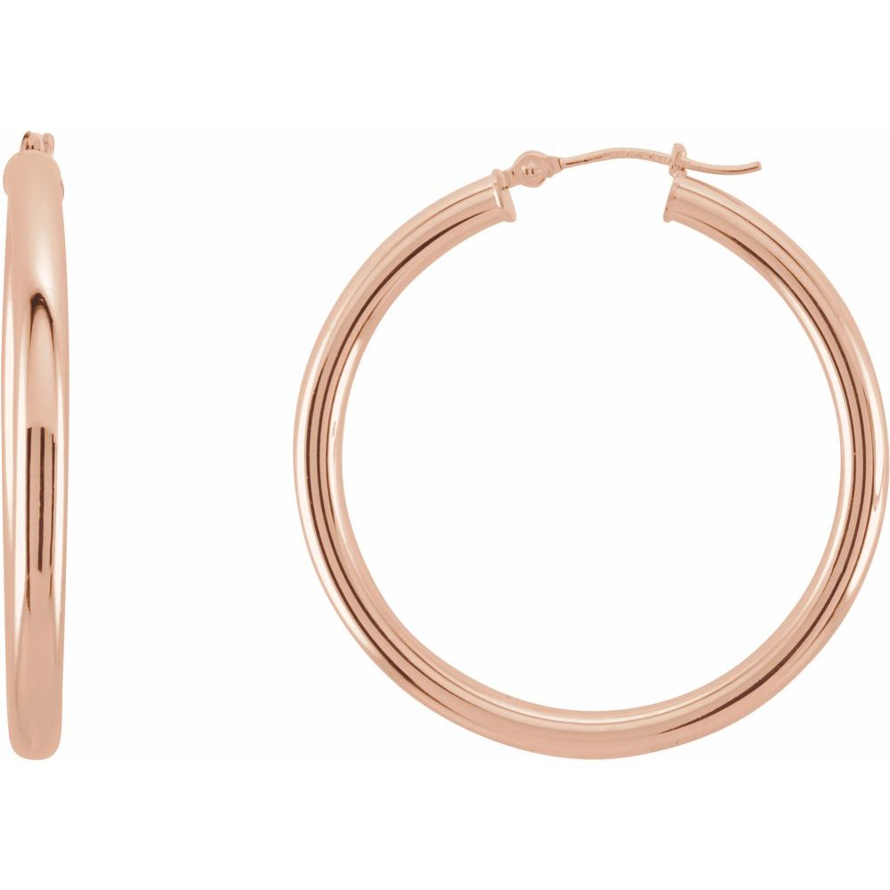 14K Rose Gold 35 mm Tube Hoop Earrings
