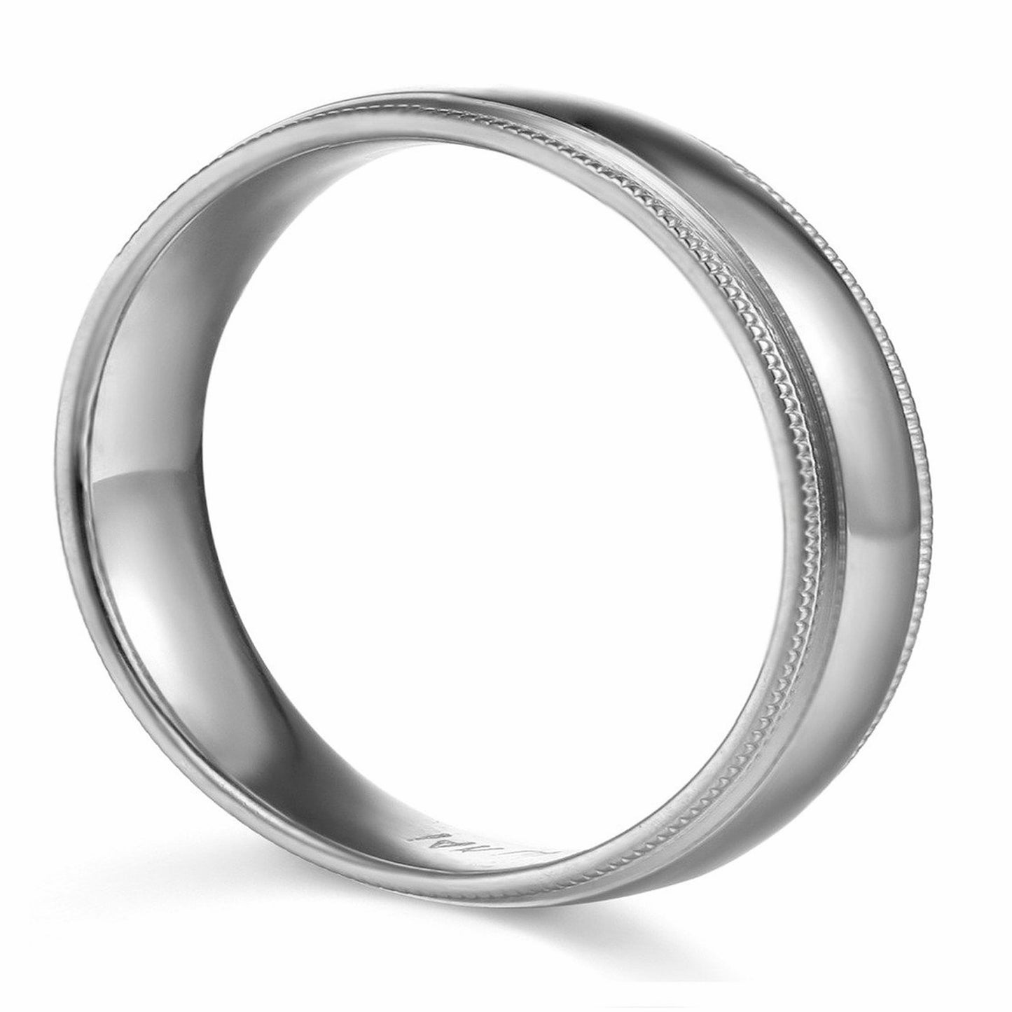 14k White Gold 8mm Unisex Comfort-fit Polished Milgrain Wedding Band