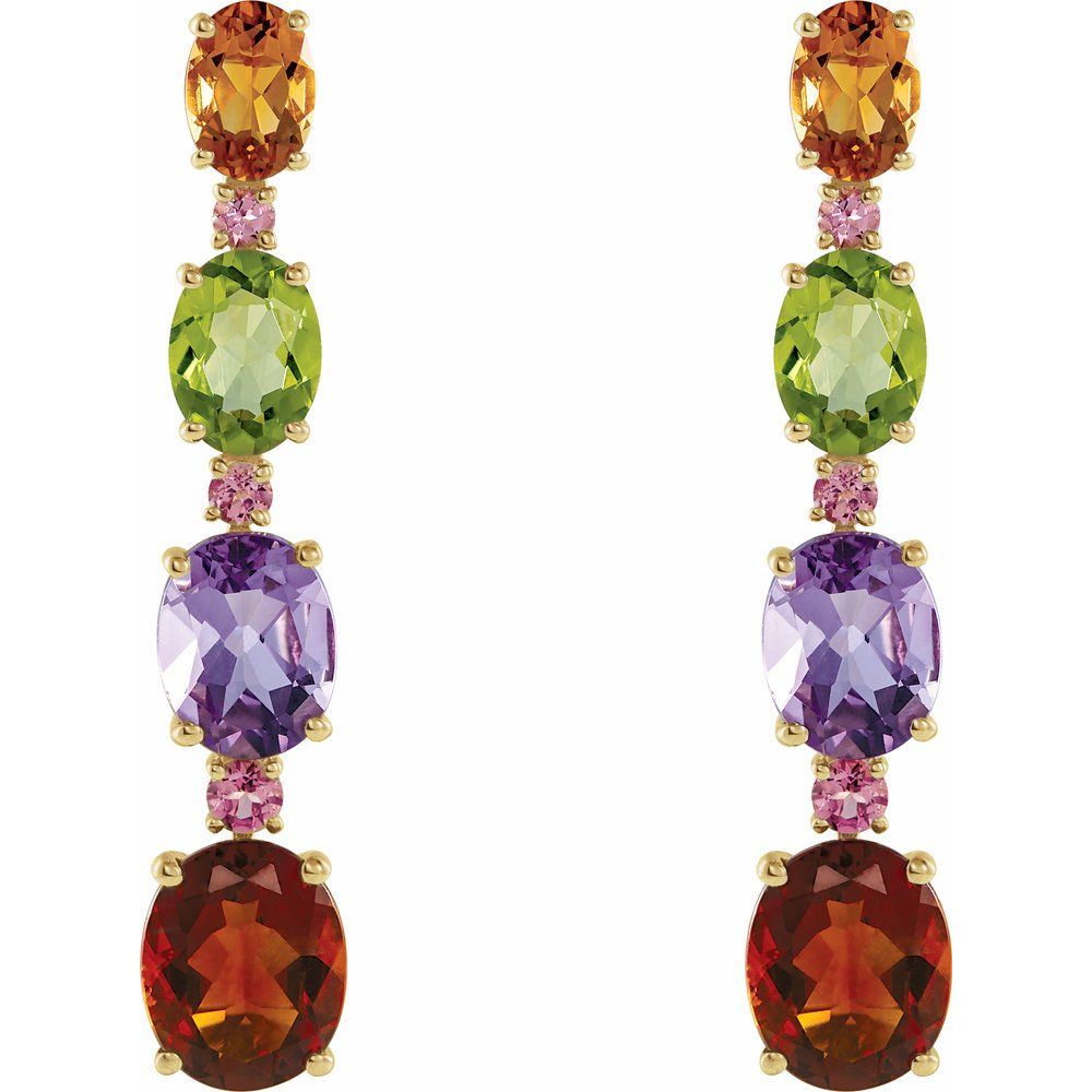 14k Yellow Gold Natural Multi-Gemstone Earrings