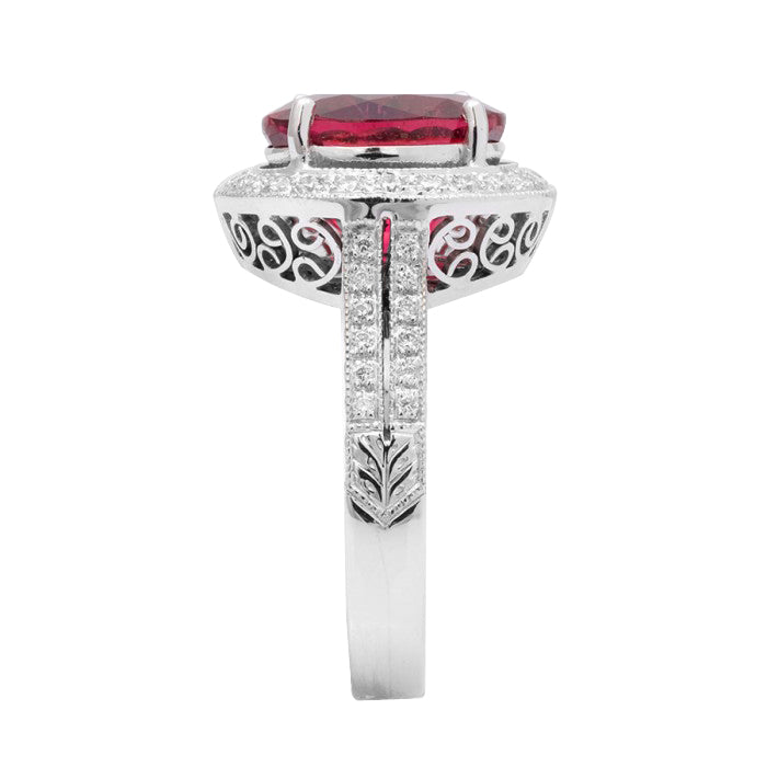 18k White Gold 5.04ct TGW Natural Rubellite Tourmaline and White Diamond Ring