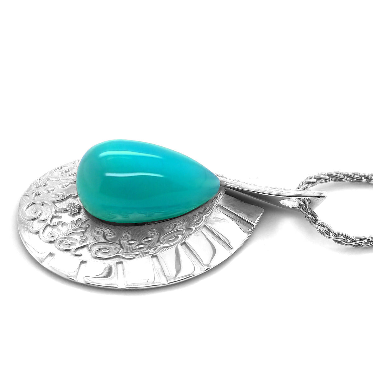 Silver 14.38ct TGW Green-Blue Agate One-of-a-Kind Pendant