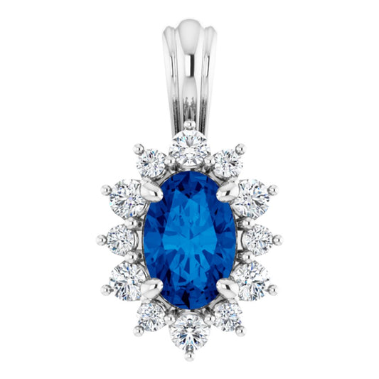 14k White Gold Natural Blue Sapphire & 1/6 CTW Natural Diamond Pendant