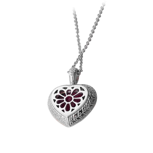 18K White Gold 2.92ct TGW Rubellite and White Diamond Heart Pendant Necklace