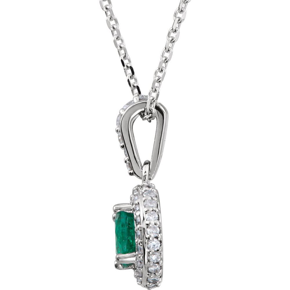 14k White Gold Natural Emerald & 1/5 CTW Natural Diamond 18" Necklace